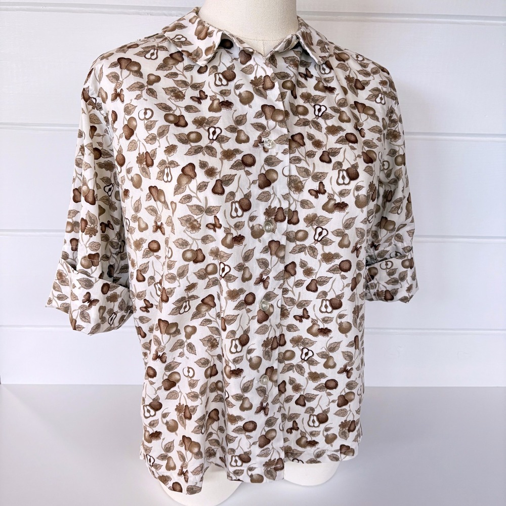 Vtg 1950s Shapely Cotton RollUp Sleeve Collared Harvest Fall Autumn Thanksgiving - Picture 9 of 11